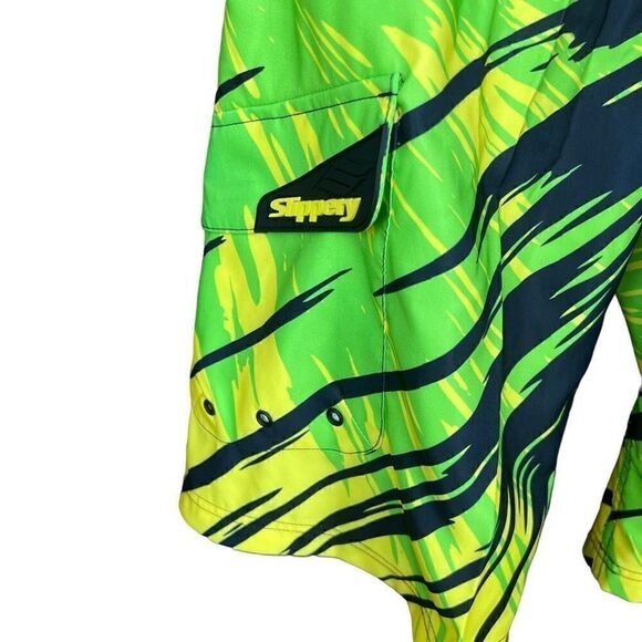 Slippery Board Shorts Solar Tie Front Black Neon Green Yellow Side Pocket Men 30 - Picture 3 of 15